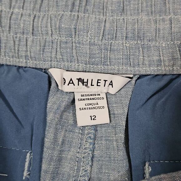 Athleta Retreat Linen Jogger Chambray Blue Womens Size 12 Drawstring Waist - Picture 6 of 9